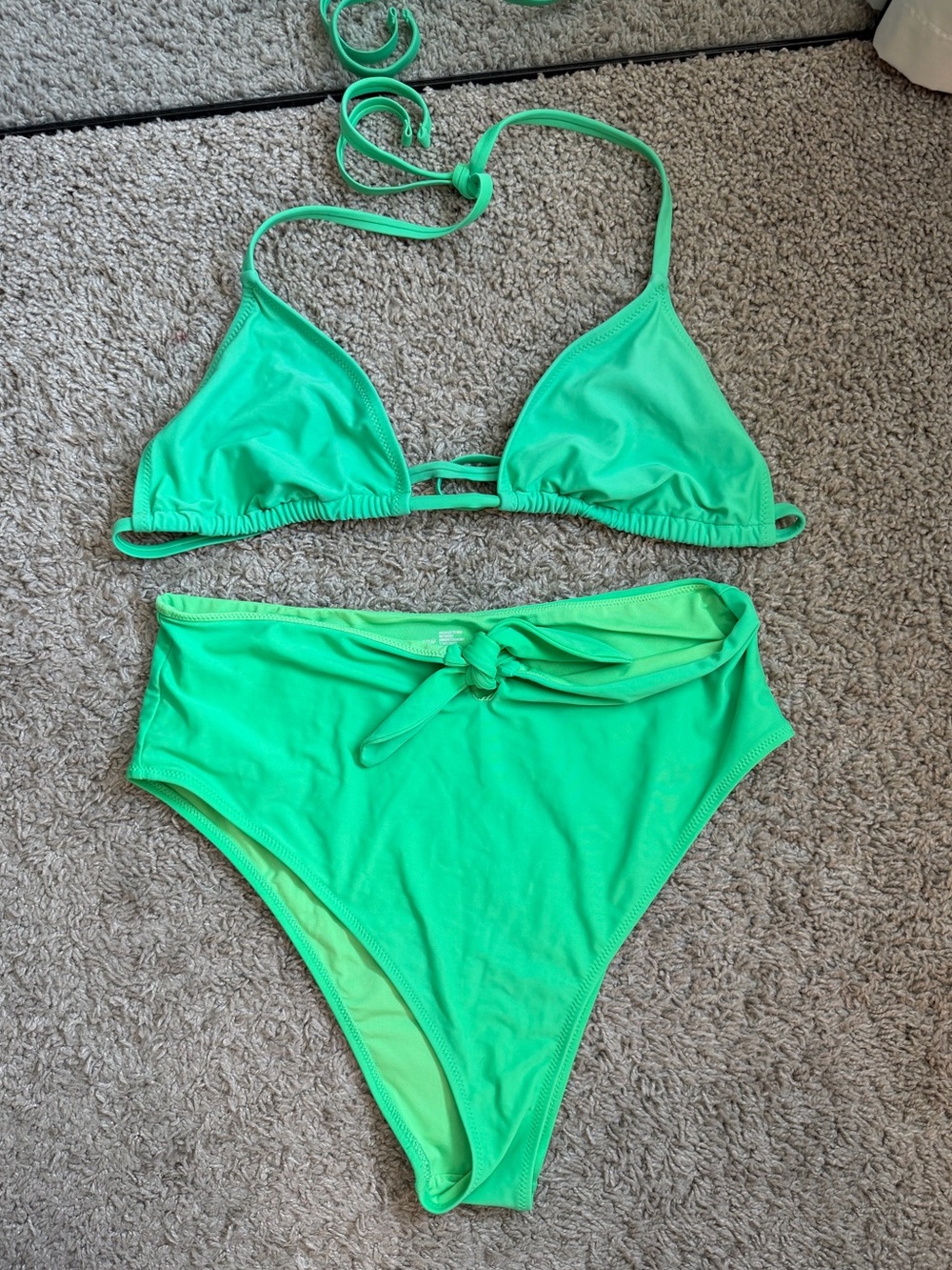 Aerie Neon Green Two-Piece High Waist Cheeky String Bikini Set